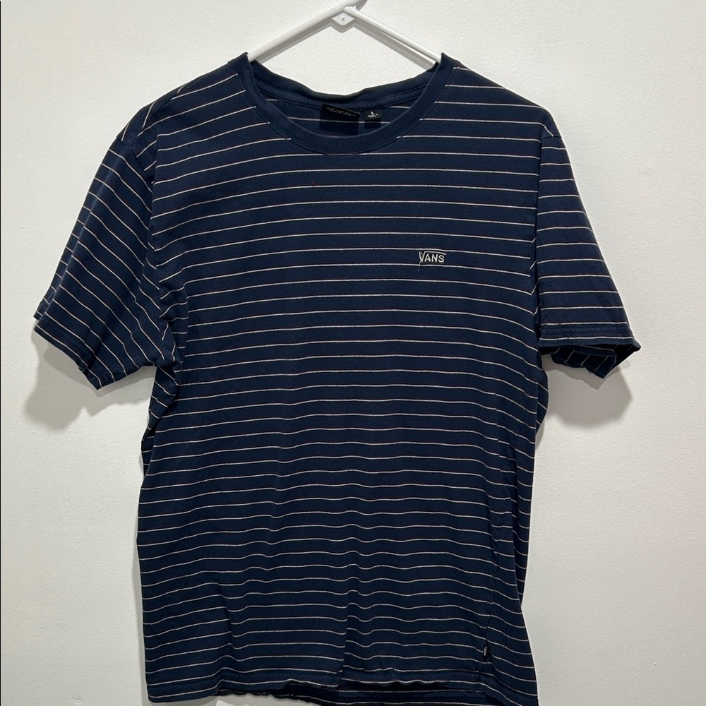 Vans Navy and White Striped Short Sleeve Crew Tee
